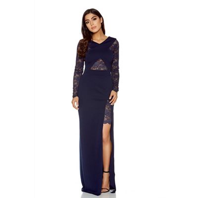 Navy lace detail crossover maxi dress